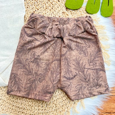 Conj. Body Manga Curta em Linho e Bermuda Folhagem Dino - Areia